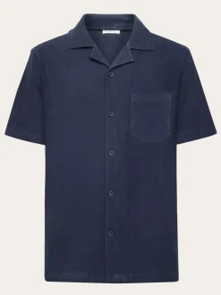 Chemise éponge en coton bio | bleu ébox fit short sleeve bouclé shirt night sky