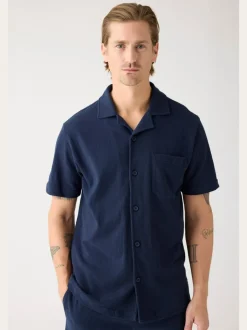 Chemise éponge en coton bio | bleu ébox fit short sleeve bouclé shirt night sky