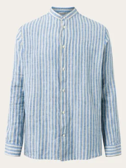 Chemise rayée bleue en lin bio - striped linen custom fit shirt stripe