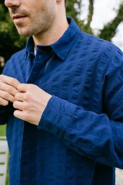 Chemise seersucker en coton bio | bleu 