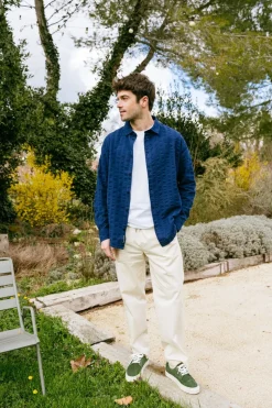 Chemise seersucker en coton bio | bleu 