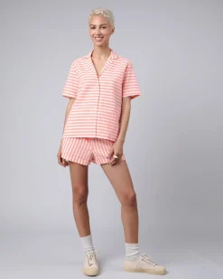 Chemisette en coton bio et recyclé | rayée rose "stripes aloha blouse vermillion red"