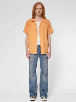 Chemisette en tencel | ocre "arvid 50s hawaii shirt ochre"