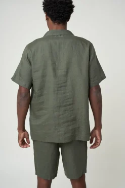 Chemisette olive en lin bio - box fit short sleeved linen burned olive