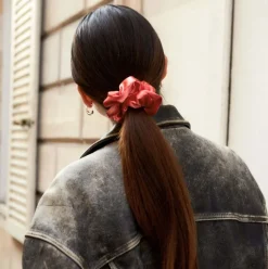 Chouchou en matière upcyclée | satin corail - orange