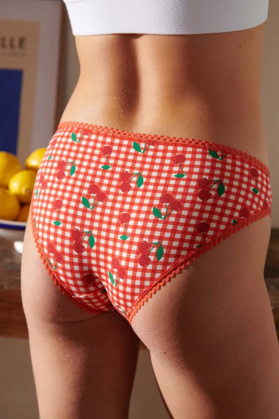 Culotte coton bio | vichy cerises rouge