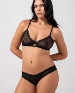 Culotte en matière recyclée | noir "mesh lace trim bikini briefs - black"