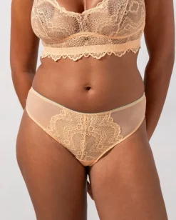 Culotte en matière recyclée | pêche "lace cheeky - peach / turquoise"