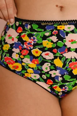 Culotte taille haute coton bio | fleurs noires