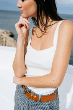 Débardeur côtelé en coton bio | blanc "rib strap top star white"