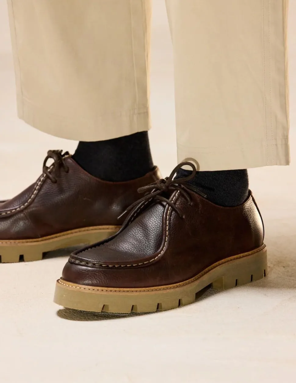Derbies en cuir certifié | marron "gontran - pull-up grainé marron"