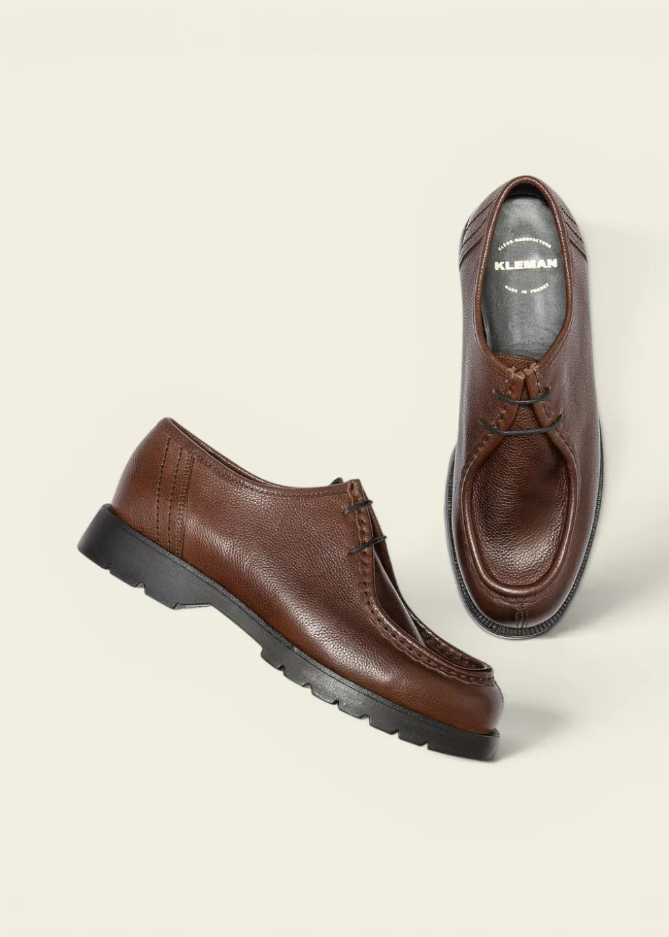 Derbies made in france en cuir grainé tannage végétal | "padror g vgt café"