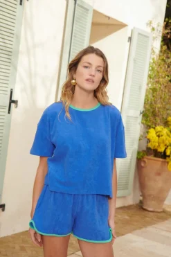 Ensemble éponge en coton bio | bleu klein et menthe