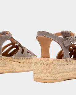 Espadrilles compensées en cuir certifié et jute |gris 