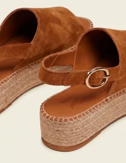 Espadrilles plateforme en cuir certifié | marron "espadrilles maya - suède ambre"