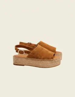 Espadrilles plateforme en cuir certifié | marron "espadrilles maya - suède ambre"