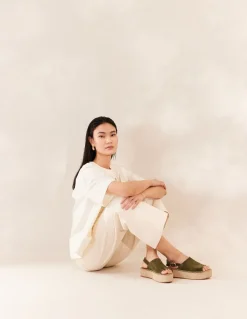 Espadrilles plateforme en cuir certifié | vert "espadrilles maya - suède sapin"