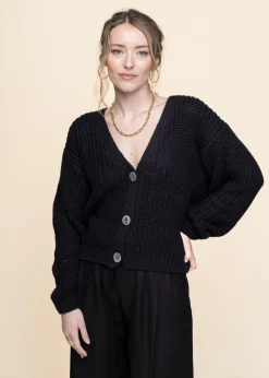Gilet en maille de coton bio | noir "lena black"