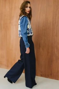 Gilet matelassé en coton bio | bleu et blanc 