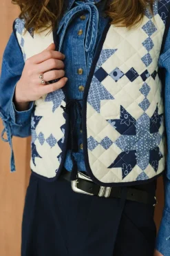 Gilet matelassé en coton bio | bleu et blanc 