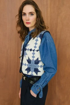 Gilet matelassé en coton bio | bleu et blanc 