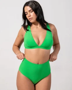 Haut de maillot triangle en matières recyclées | plunge bikini top - kelly green