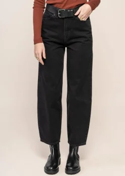 Jean ballon en coton recyclé | noir "leila cropped - holo black used"