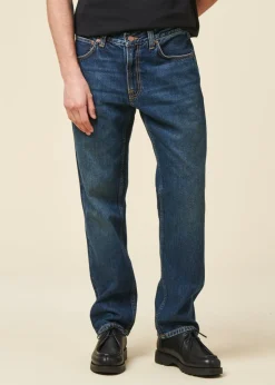 Jean droit en coton bio | bleu "gritty jackson blue soil"