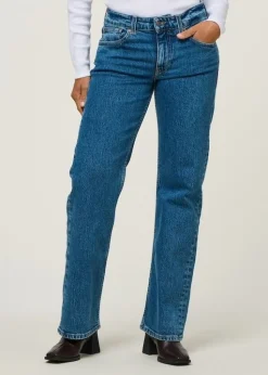Jean droit en coton bio et recyclé | bleu "carry mid straight - stone vintage"