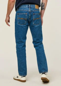 Jean droit en coton biologique | bleu "gritty jackson morning mist - mid blue wash"