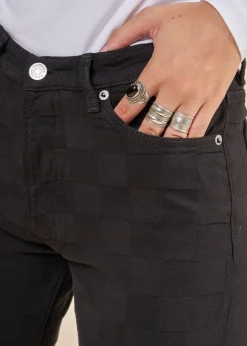 Jean droit jacquard noir en coton bio - susan jeans black od check