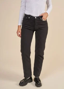 Jean droit jacquard noir en coton bio - susan jeans black od check