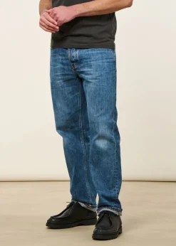 Jean droit large en coton bio | bleu 