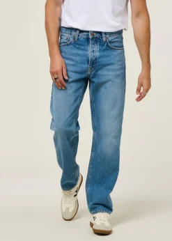 Jean droit large en coton bio | bleu délavé 