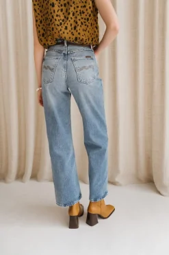 Jean droit large en coton biologique | bleu "clean eileen streaky vintage"