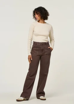 Jean droit large en coton bio | marron "asta workwear pants"