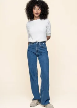 Jean droit large en coton recyclé | bleu 
