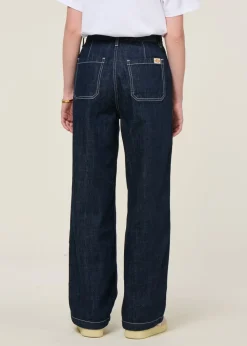 Jean en coton bio | bleu "wendy double knee denim pants - dark blue"