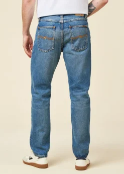 Jean fuselé en coton bio | bleu délavé 