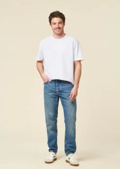 Jean fuselé en coton bio | bleu délavé 
