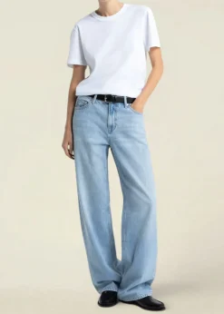 Jean large taille basse en coton bio | bleu délavé "joan blue reef super light used"