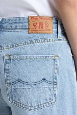 Jean large taille basse en coton bio | bleu délavé 