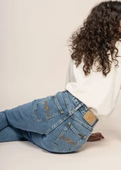 Jean mom en coton bio | bleu "breezy britt casual blue"