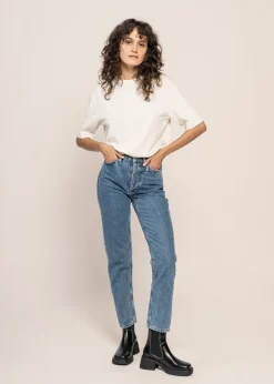 Jean mom en coton bio | bleu 