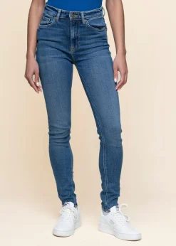 Jean skinny taille haute en coton bio | bleu 