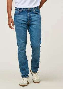 Jean slim en coton bio | bleu clair "lean dean lost orange"