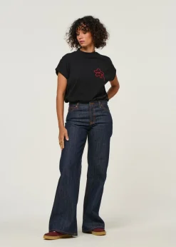 Jean taille basse évasé en coton bio | brut "wide heidi - dry-sunburns"
