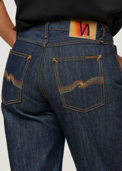 Jean taille basse évasé en coton bio | brut