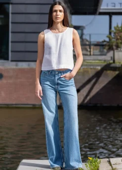 Jean évasé en coton bio | bleu "jane hopcete electric mid - hopcete-electric-mid"