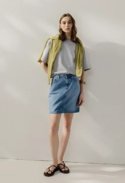 Jupe denim en coton bio et recyclé | bleu